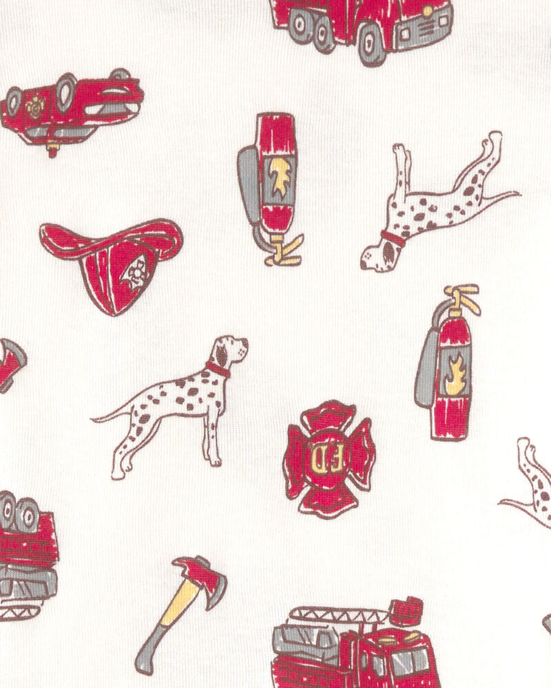 Baby Boy Firetruck Striped 100% Cotton Snug Fit 4-Piece Pyjama Set - Red/White, image 3 of 4 slides