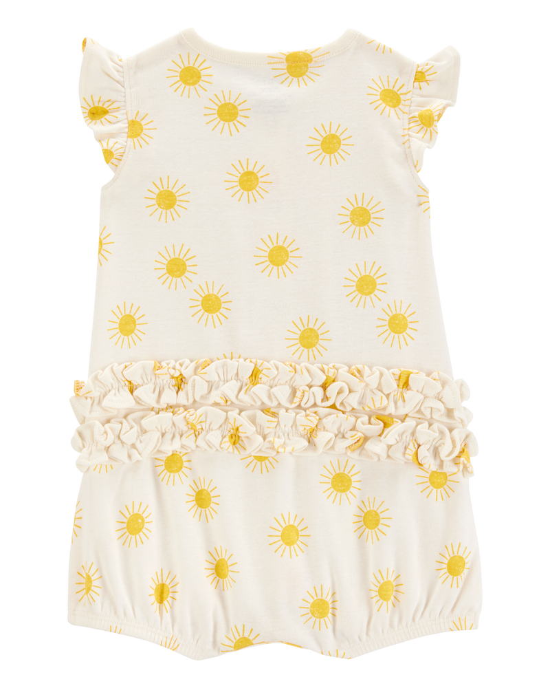 Baby Sun Cotton Short-Sleeve Romper - Cream, image 2 of 4 slides