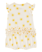 Baby Sun Cotton Short-Sleeve Romper - Cream, image 2 of 4 slides