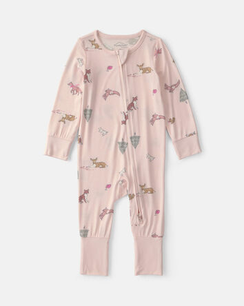 B&eacute;b&eacute; fille - Grenouill&egrave;re PurelySoft🅪 &agrave; fermeture &agrave; glissi&egrave;re double sens &agrave; motif Woodland - Rose, 