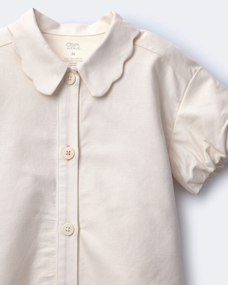 Toddler Girl Scalloped Collar Top - Cream, image 2 of 2 slides
