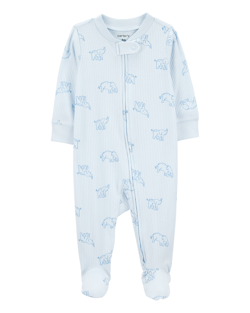 Baby Elephant Print 2-Way Zip Sleeper Pyjamas - Blue, image 1 of 3 slides