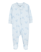 Baby Elephant Print 2-Way Zip Sleeper Pyjamas - Blue, image 1 of 3 slides