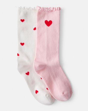 Girls Heart Crew Socks - Pink/White, 