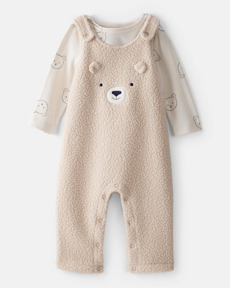 Baby Boy 2-Piece Bear Sherpa Long-Sleeve Overall Set - Brown, image 1 of 7 slides