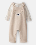 Baby Boy 2-Piece Bear Sherpa Long-Sleeve Overall Set - Brown, image 1 of 7 slides