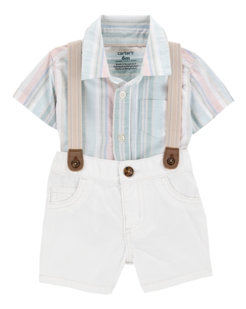 Baby 3-Piece Button-Down Bodysuit & Suspender Short Set, 