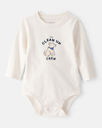 Baby Cotton Long-Sleeve Graphic Bodysuit - White, 