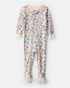 Toddler Girl Floral 100% Cotton Snug Fit Footie 1-Piece Pyjamas - Ivory, image 1 of 3 slides