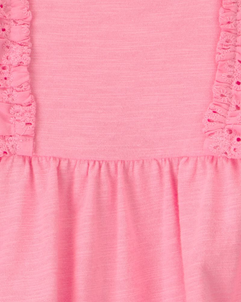 Baby Girl Ruffle Eyelet Sleeveless Romper - Pink, image 2 of 3 slides