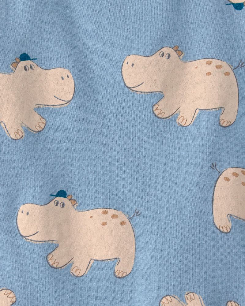 Baby Boy Hippo Short-Sleeve Romper - Blue, image 2 of 3 slides