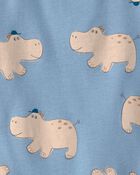 Baby Boy Hippo Short-Sleeve Romper - Blue, image 2 of 3 slides