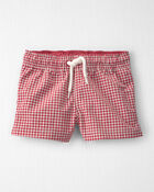 Baby Boy Recycled Swim Trunks in Red Gingham, image 1 of 5 slides