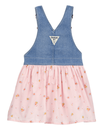Toddler Denim Floral-Print Jumper Dress , 