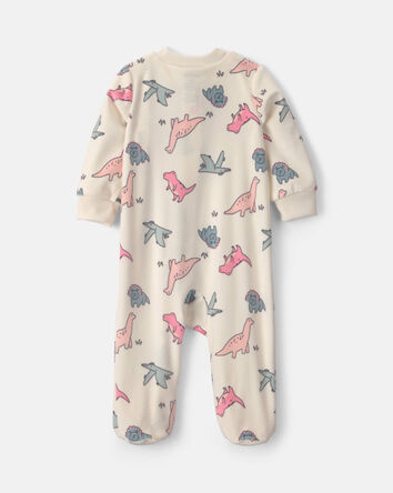 B&eacute;b&eacute; fille - Grenouill&egrave;re en molleton &agrave; fermeture &agrave; glissi&egrave;re double sens et motif dinosaure - Cr&egrave;me, 