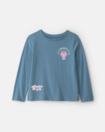 Filles - T-shirt manches longues &agrave; imprim&eacute; basketball &ndash; Sarcelle, 