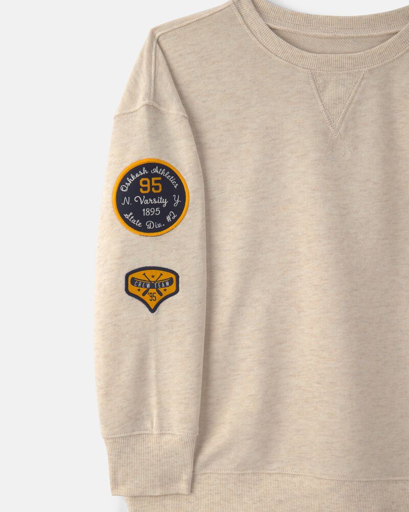 Boys Logo Patch French Terry Pullover Sweatshirt - Cream, image 3 of 5 slides