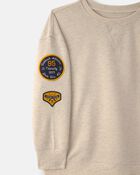 Boys Logo Patch French Terry Pullover Sweatshirt - Cream, image 3 of 5 slides