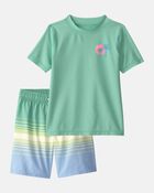 Boys 2-Piece Palm Tree Rashguard & Swim Trunk Set - Green, image 1 of 8 slides