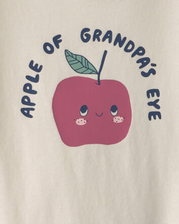 Baby 'Apple Of Grandpa's Eye' Apple Long-Sleeve Graphic Bodysuit - Cream, 