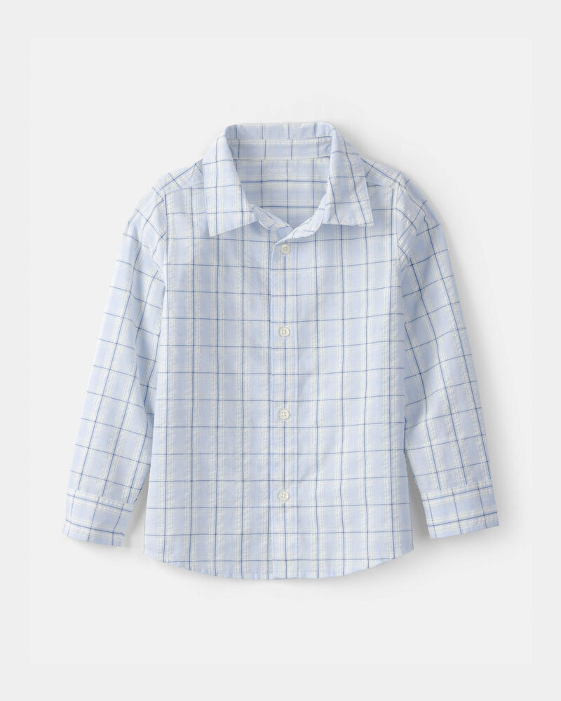 Boys Plaid Button-Down Shirt - Blue, image 1 of 3 slides