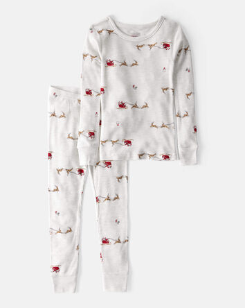 Kid Santa Sleigh PurelySoft Long-Sleeve Snug Fit 2-Piece Pajamas - Grey , 