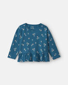 Toddler Girl Floral Long-Sleeve Top &ndash; Teal, image 1 of 3 slides