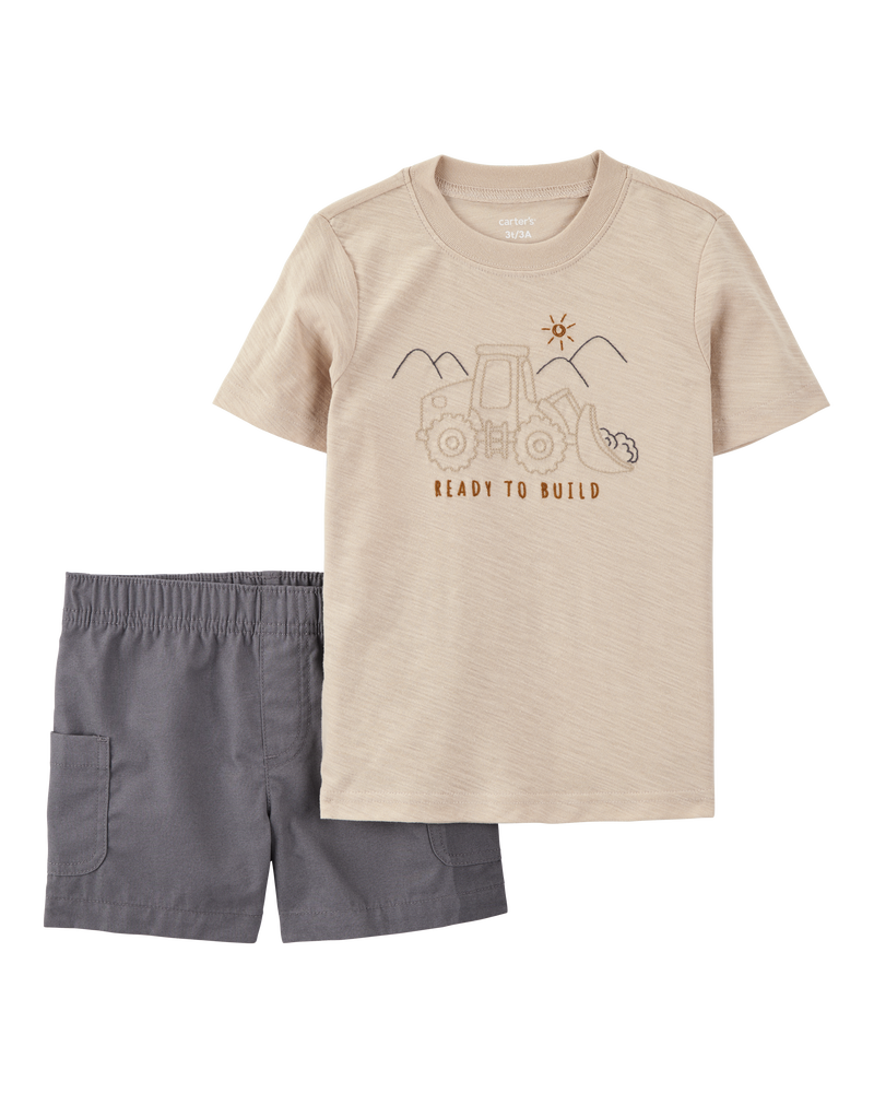 Toddler 2-Piece Construction Short Set - Tan/Grey, image 1 of 5 slides