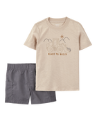 Toddler 2-Piece Construction Short Set - Tan/Grey, image 1 of 5 slides