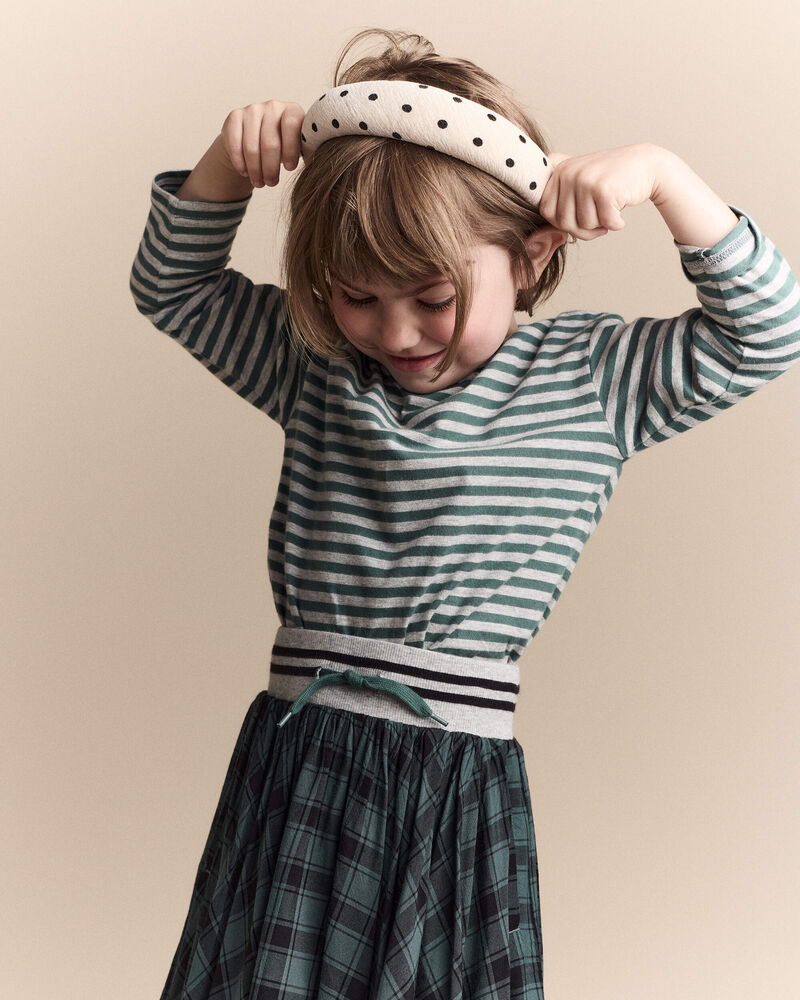 Toddler Striped Long-Sleeve Relaxed Tee - Green/Heather Grey, image 1 of 7 slides