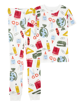 Kid 2-Piece Back To School Print 100% Snug Fit Cotton Pyjamas, 