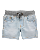 Toddler Pull-On Denim Shorts - Light Blue Wash, image 1 of 7 slides
