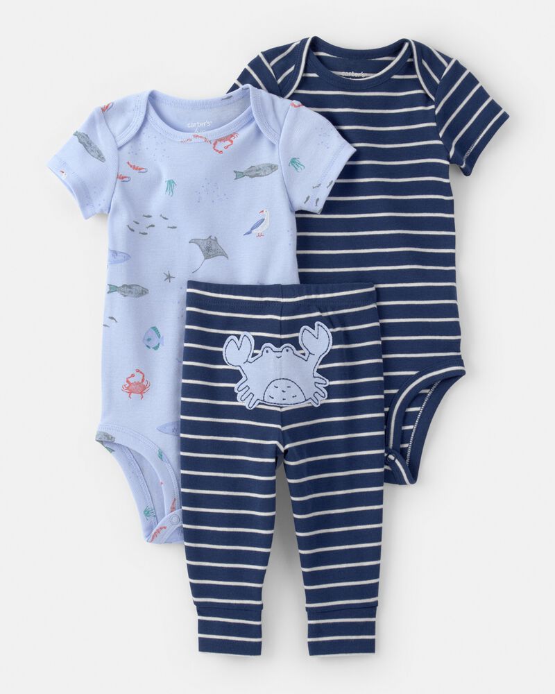 Baby Boy 3-Piece Sea Animal Bodysuits & Pant Set - Blue, image 1 of 6 slides