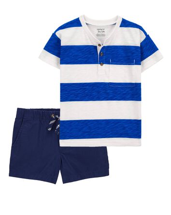 Toddler 2-Piece Striped Jersey Henley & Pull-On Shorts Set, 