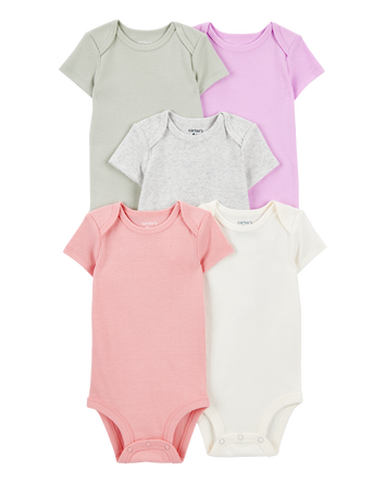Baby Girl 5-Pack Solid Short-Sleeve Cotton Bodysuits, 