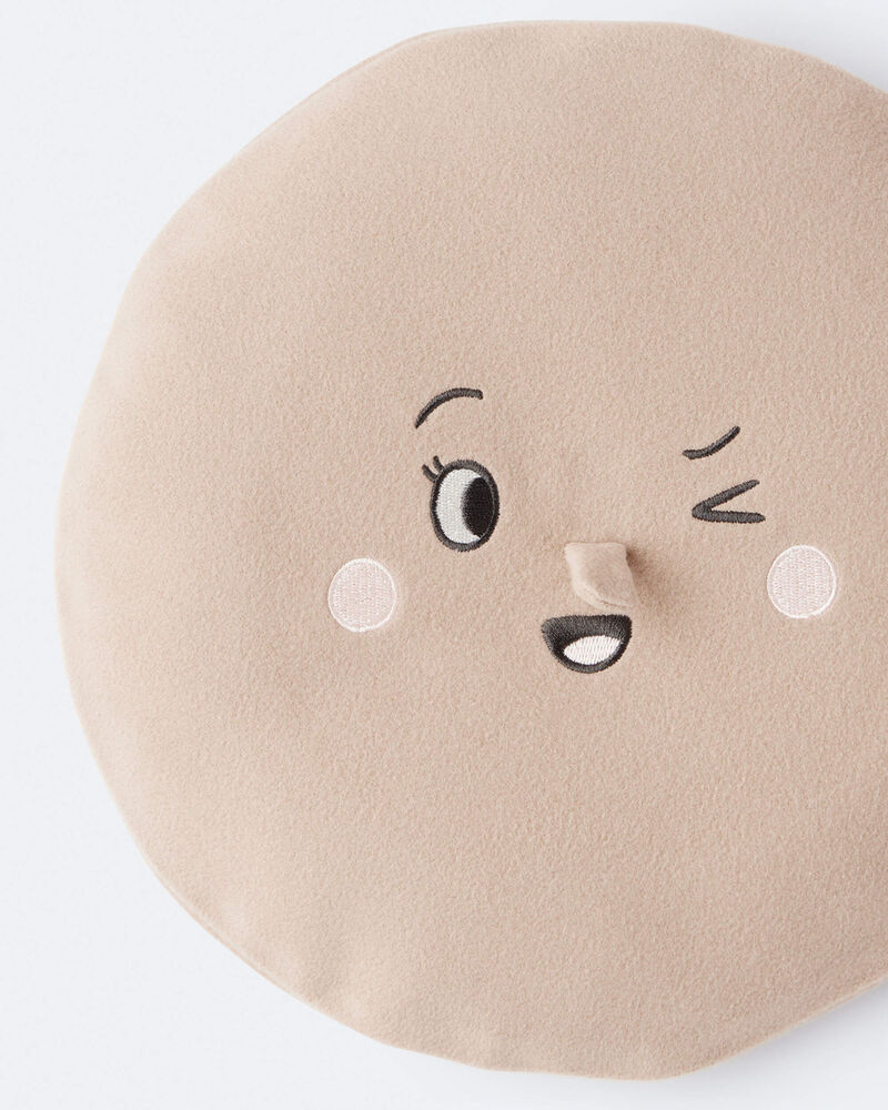 Toddler Girl Beret with Face Graphic - Tan, image 7 of 7 slides