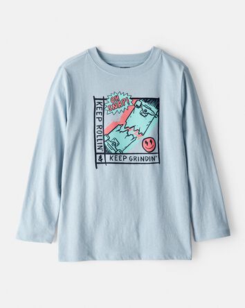 Gar&ccedil;ons - T-shirt &agrave; manches longues imprim&eacute; de planche &agrave; roulettes &ndash; Bleu, 