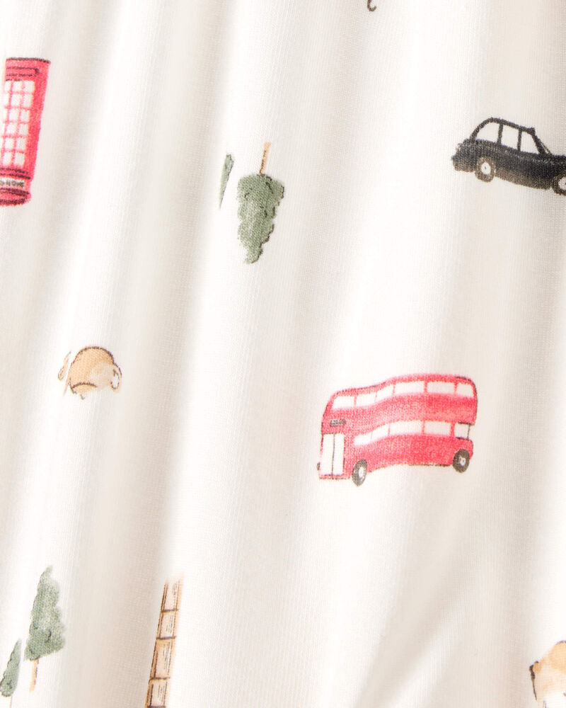 Baby London Print 2-Way Zip PurelySoft Sleeper Pyjamas - Ivory, image 2 of 6 slides