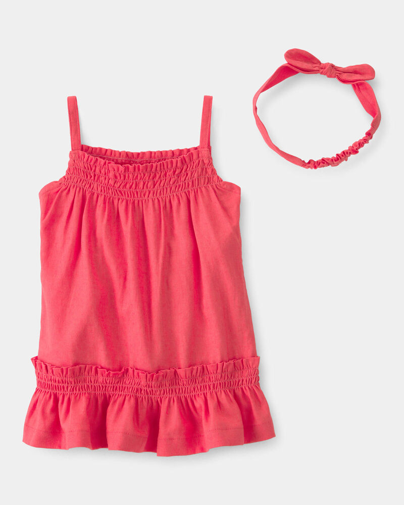B&eacute;b&eacute; fille - Ensemble 2 pi&egrave;ces robe sans manches unie en lin - Rose/Rouge, image 1 sur 4 diapositives