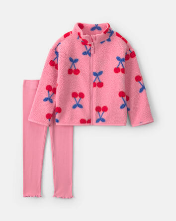 Toddler Girl 2-Piece Cherry Fleece Long-Sleeve Top & Pant Set - Pink, 