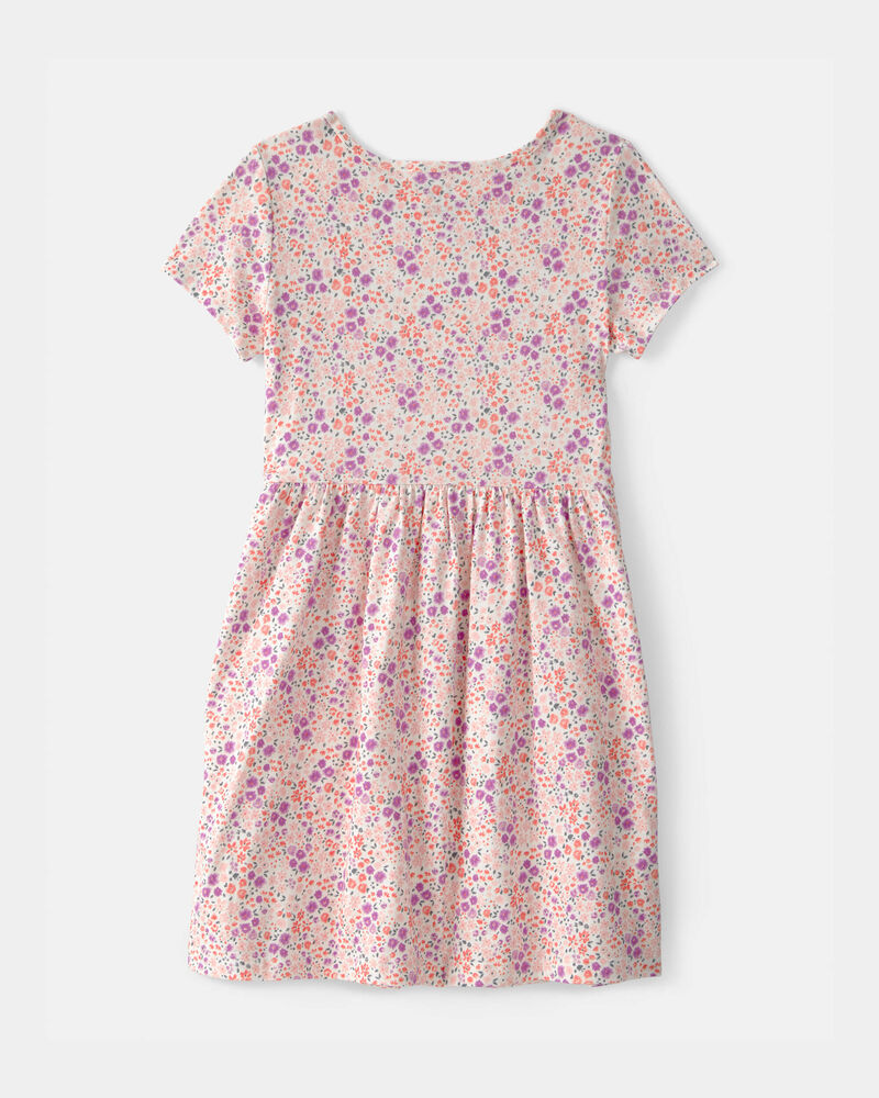 Girls Floral Short-Sleeve Dress - Pink, image 2 of 4 slides