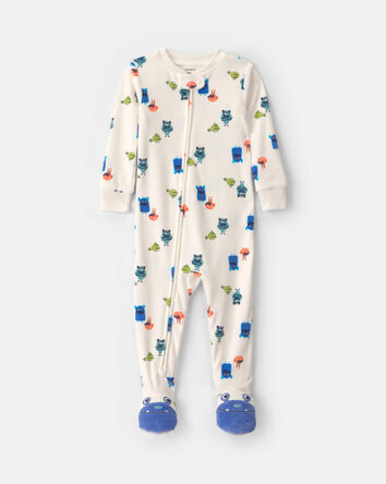 Baby Boy 1-Piece Monster 2-Way Zip DreamPlush Snug Fit Footed Pyjama - Cream, 