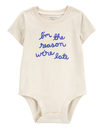Baby "Reason We're Late" Short-Sleeve Bodysuit - Ivory, 