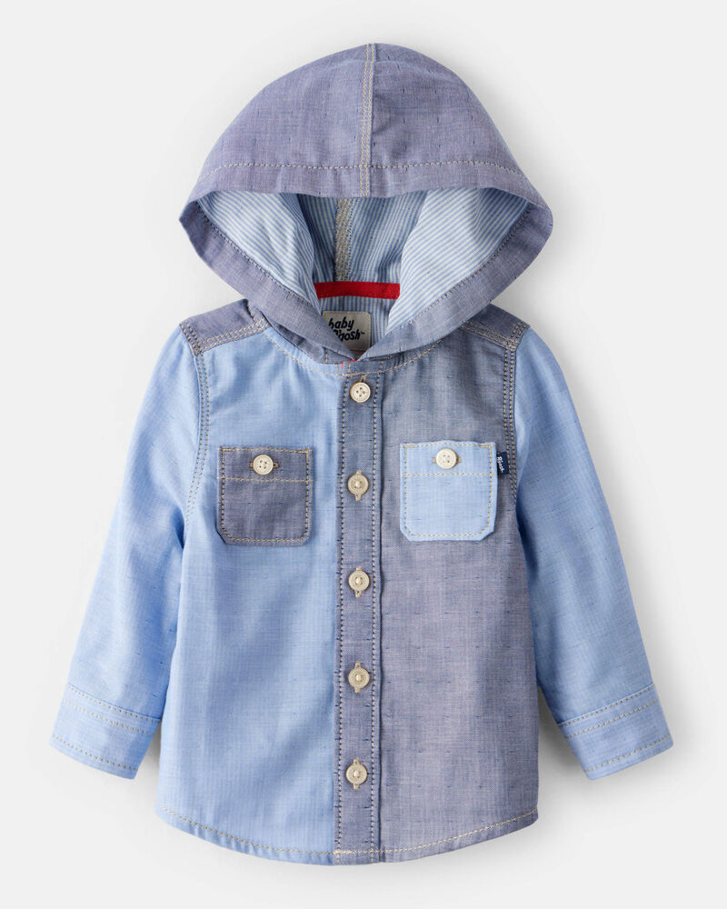 B&eacute;b&eacute; gar&ccedil;on - Chemise &agrave; manches longues avec capuchon en chambray - Bleu, image 1 sur 3 diapositives
