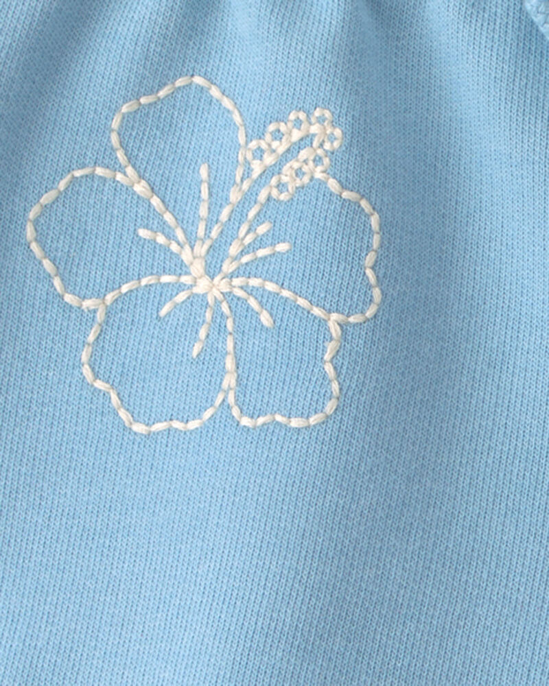 Baby Girl Tropical Flower French Terry Shorts - Blue, image 3 of 4 slides