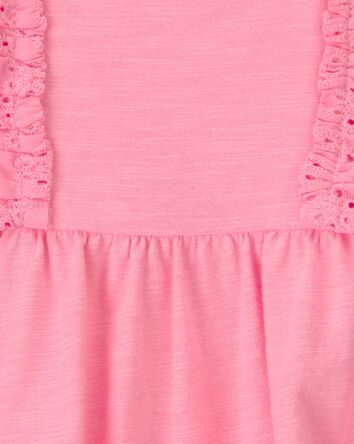 Baby Girl Ruffle Eyelet Sleeveless Romper - Pink, 