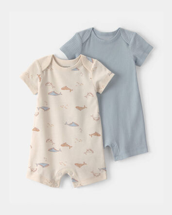 Baby 2-Pack Whale Rompers - Blue/Cream, 