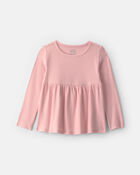 Toute-petite fille &ndash; Haut p&eacute;plum manches longues en tissu c&ocirc;tel&eacute; &ndash; Rose, image 1 sur 2 diapositives