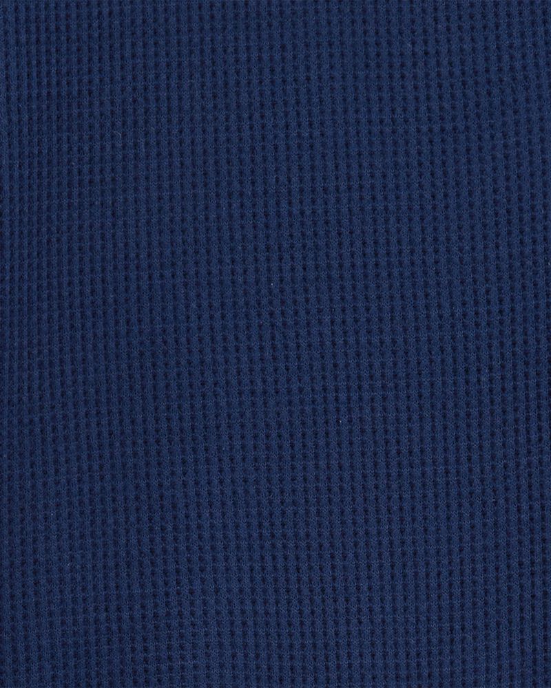 Garçons - Pyjama 2 pièces décontracté en tricot gaufré de couleur unie - Bleu marine, image 2 sur 3 diapositives
