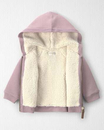 Baby Girl Recycled Teddy Fleece Waffle Knit Hooded Jacket Made with Organic Cotton, 